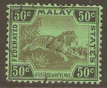 Federated Malay States 1922 50c Black on green. SG75.